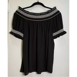 Express Black Top Gartered Sleeves Off Shoulder L